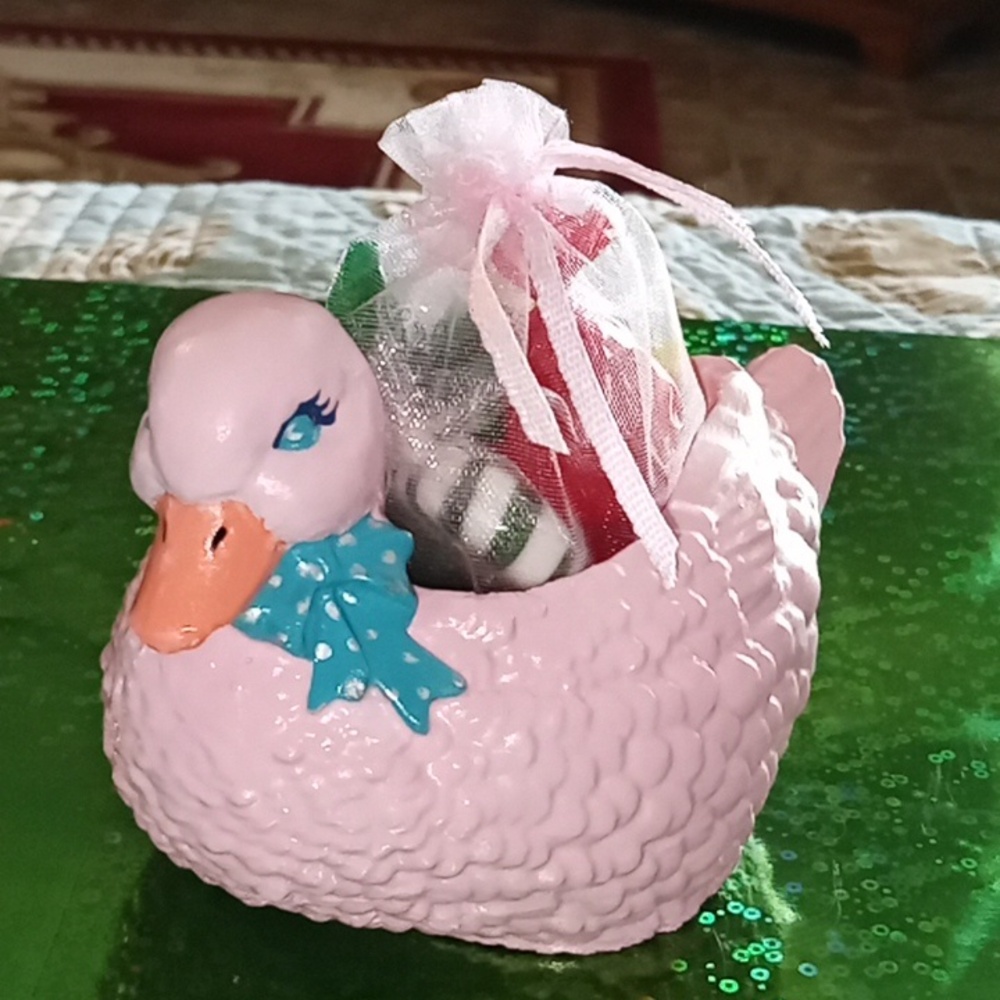 Pink Concrete Duck Planter With Candy - Picture 2 of 7
